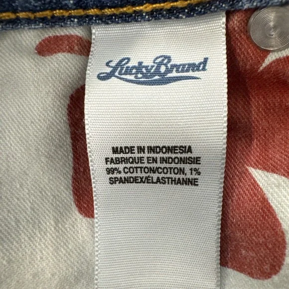 Lucky Brand Abbey Bermuda Shorts Women 6 28 Blue Denim Embroidered Frayed Hem - Picture 15 of 16